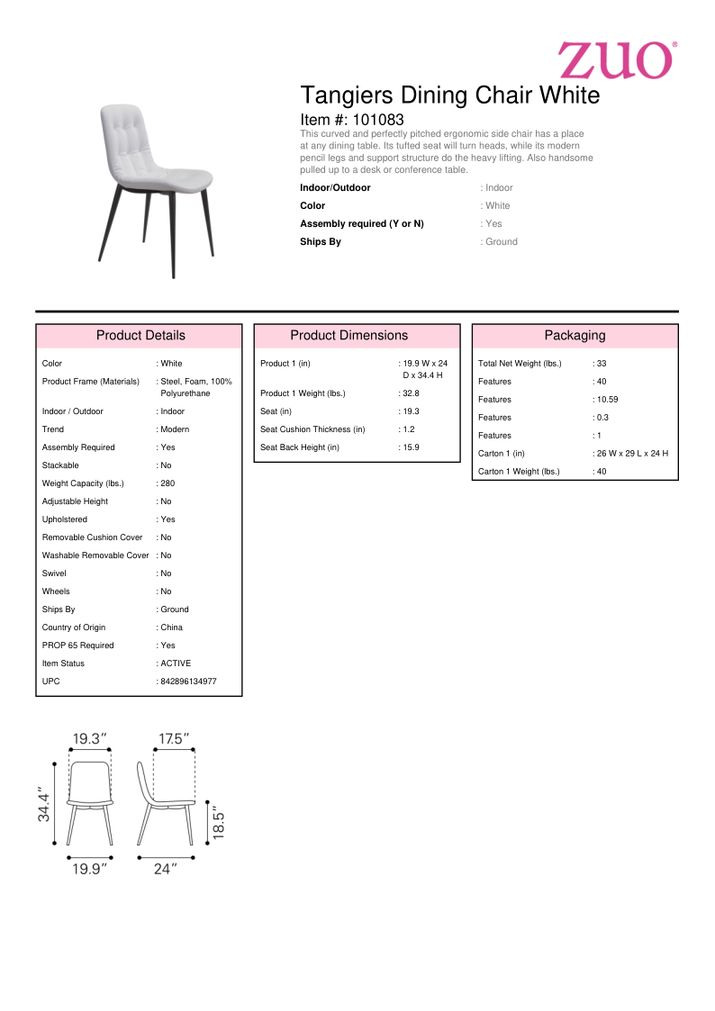 Tangiers Dining Chair White