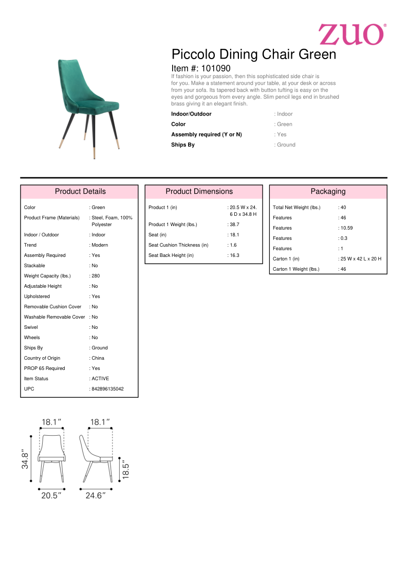 Piccolo Dining Chair Green