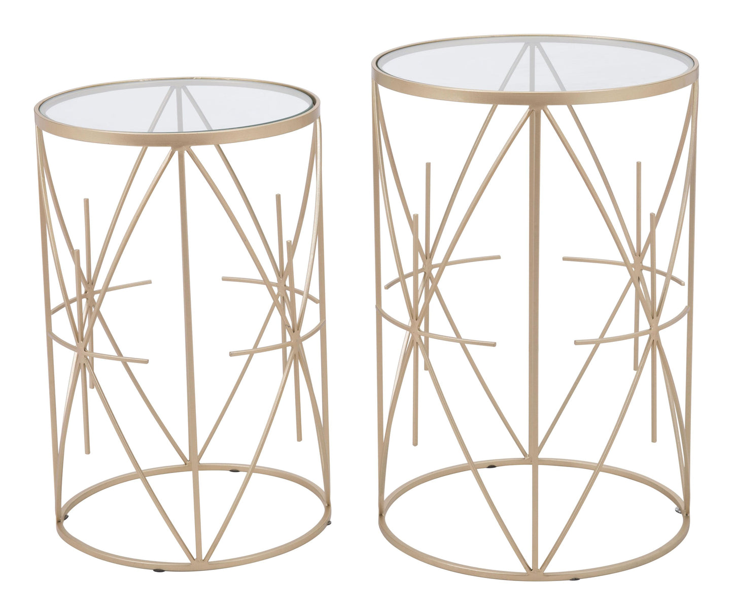 Set of 2 Hadrian Side Tables Gold & Clear