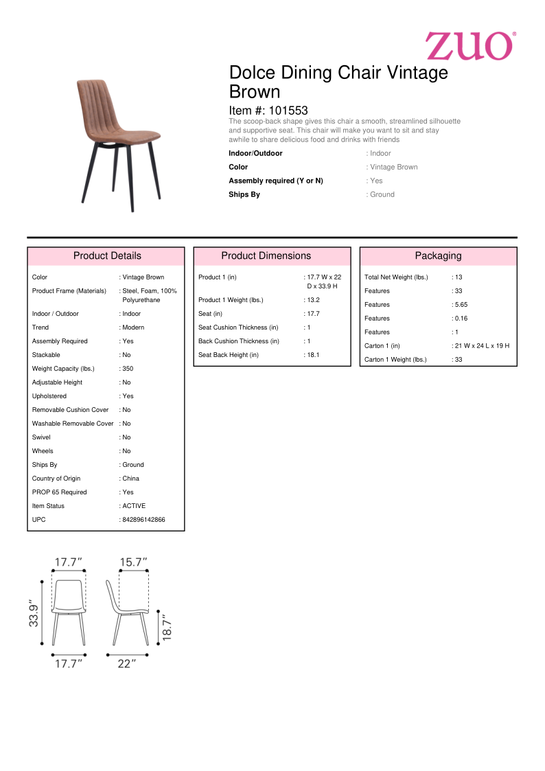 Dolce Dining Chair Vintage Brown