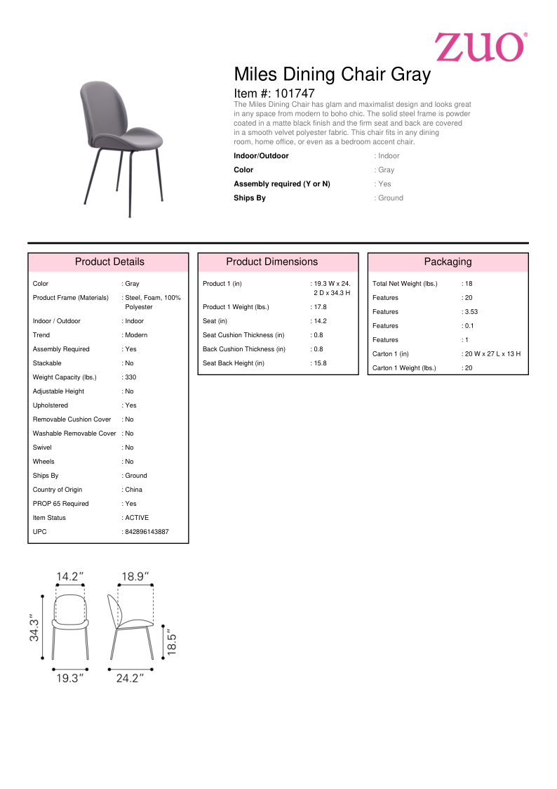 Miles Dining Chair Gray