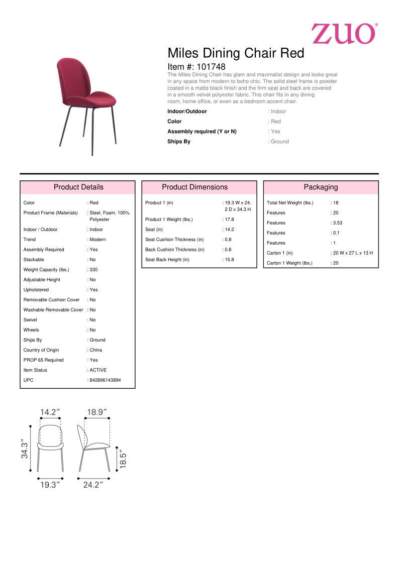 Miles Dining Chair Red