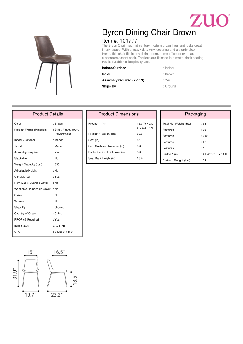 Byron Dining Chair Brown