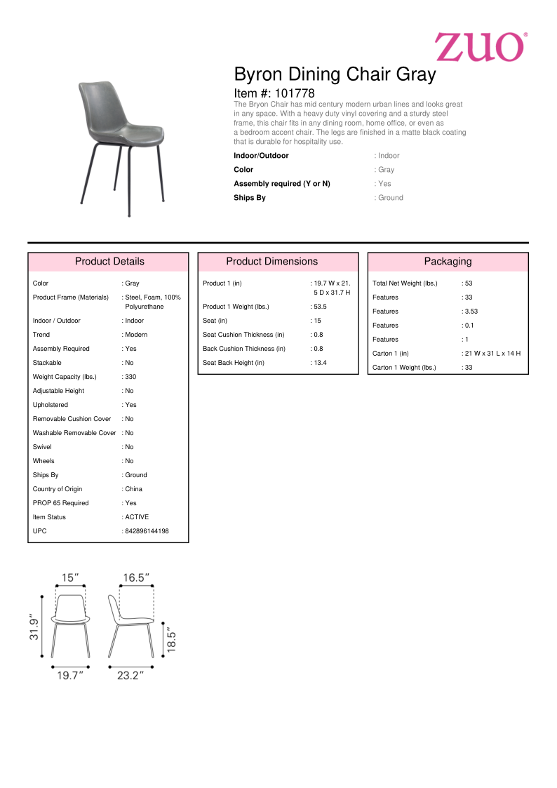 Byron Dining Chair Gray
