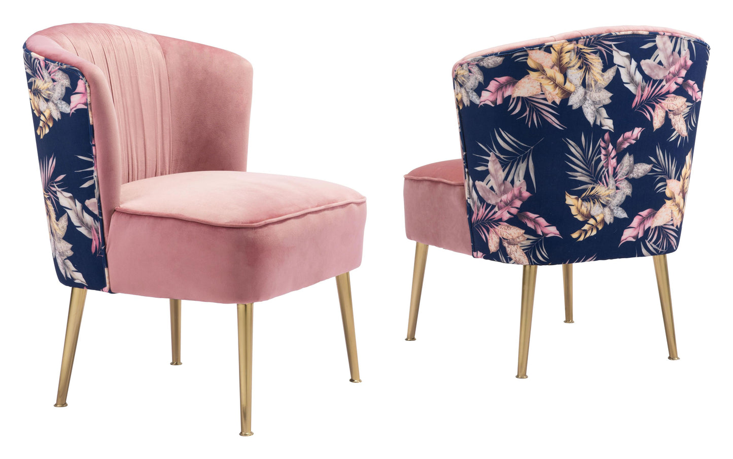 Tina Accent Chair Pink, Gold & Foliage Print