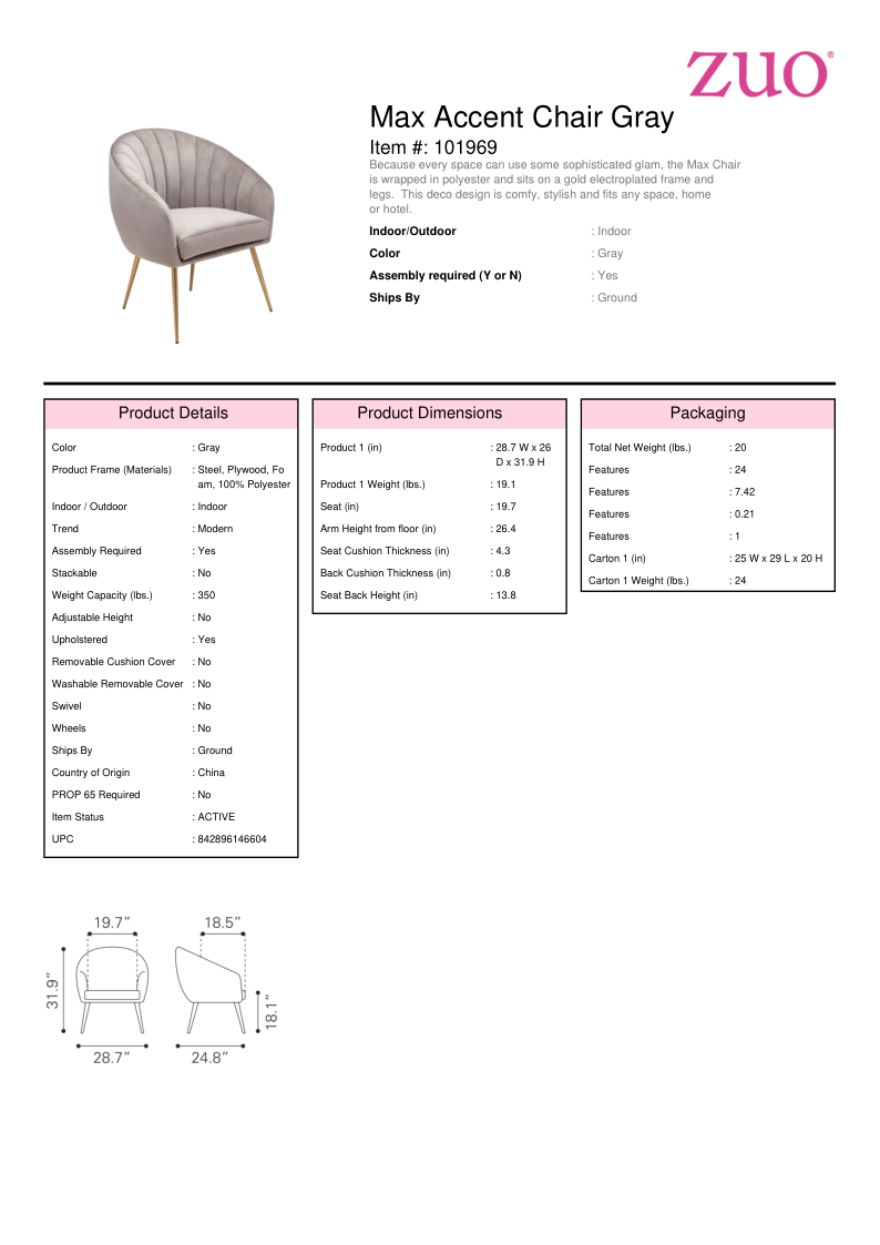 Max Accent Chair Gray