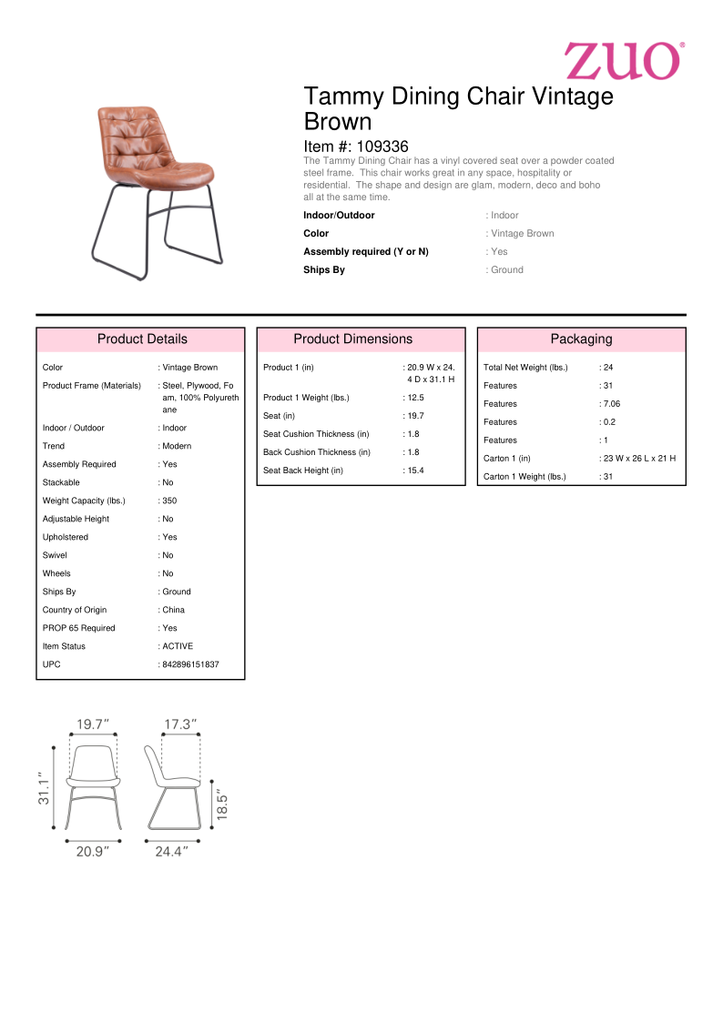 Tammy Dining Chair Vintage Brown